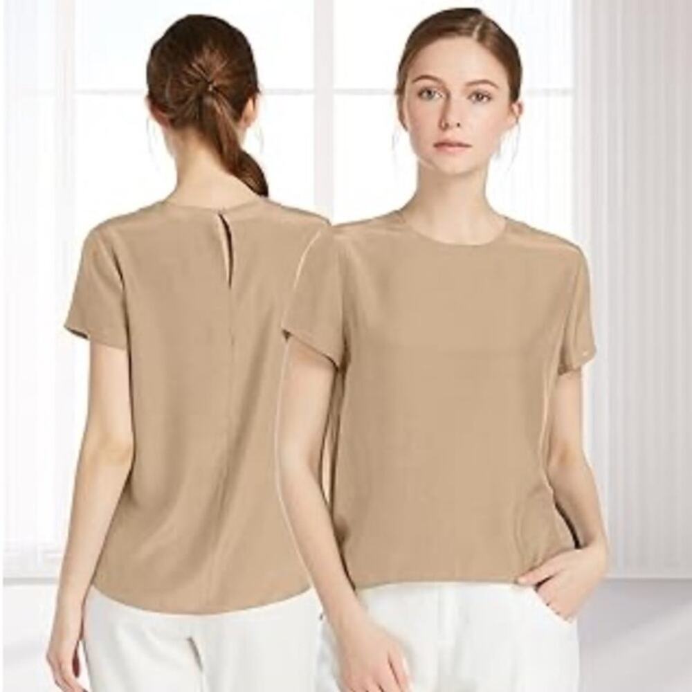 NWT Lilysilk Silk T Shirt Tunic Blouse xL. Tan